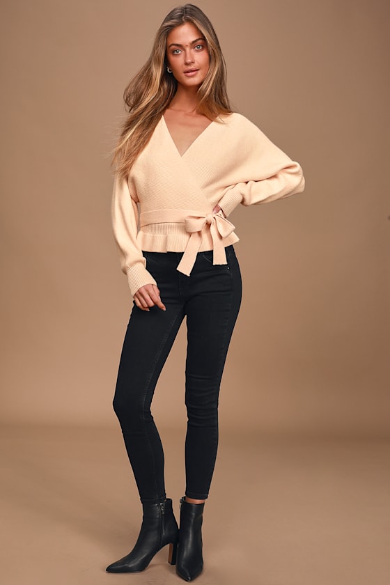 So Sophisticated Beige Knit Peplum Sweater Top 1