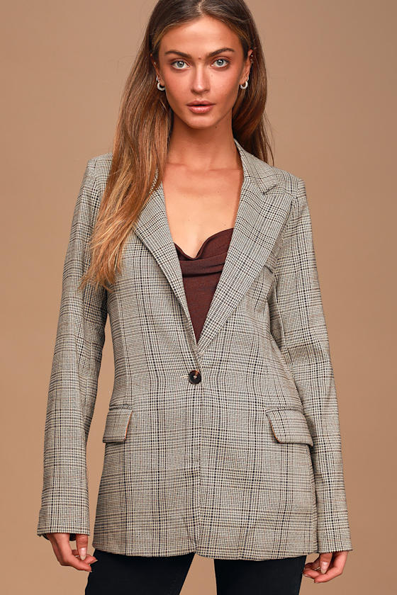 Leading Article Beige Multi Plaid Blazer 2