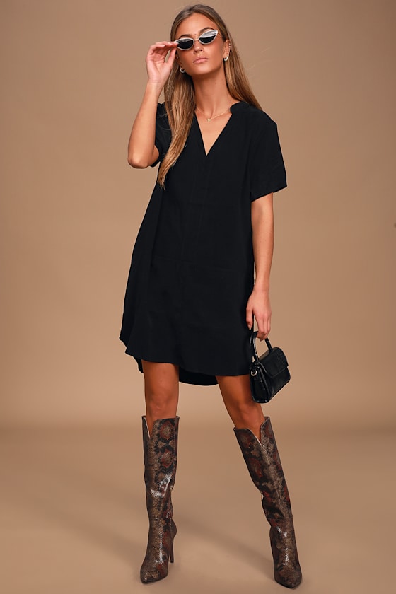 Siesta Black Short Sleeve Shift Dress 1