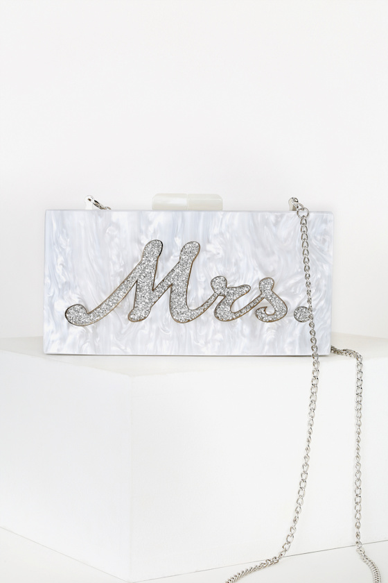 Mr.s Bridal White and Silver Glitter Acrylic Box Clutch 1