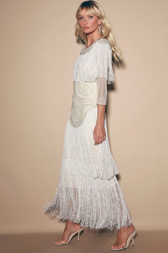 beaded fringe gown