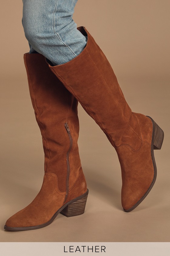 over the knee cognac boots suede