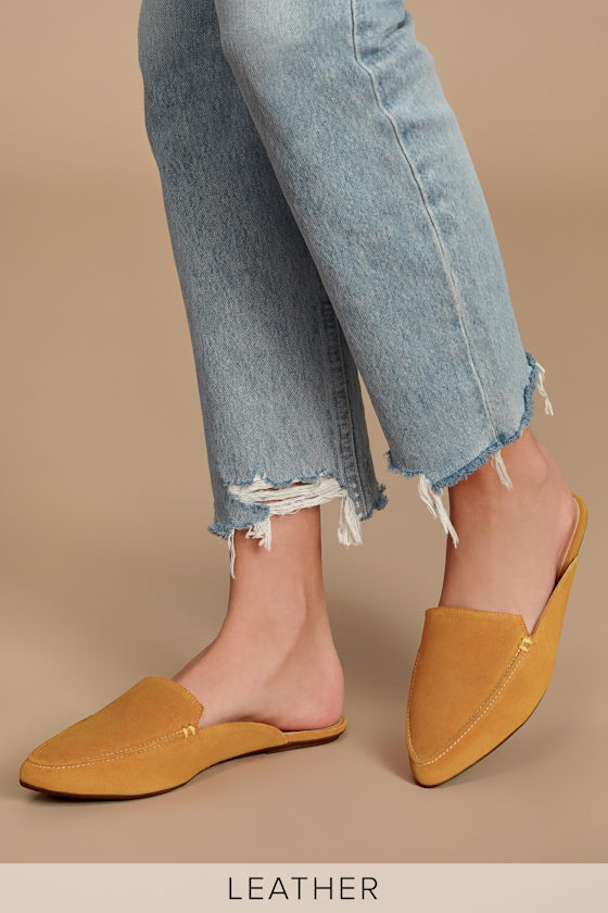 Chic Suede Loafers Genuine Leather Loafers Mustard Loafers