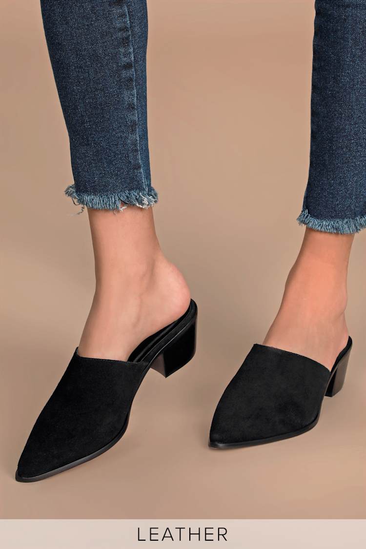 black suede mules women