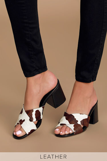 Henri Cow Calf Hair Peep-Toe Mules