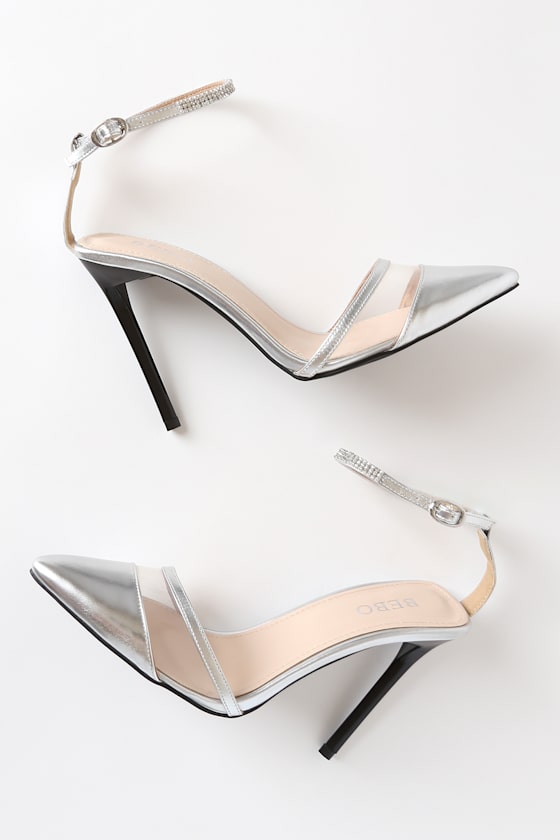 Kady Clear and Silver Rhinestone Pointed-Toe Heels 4