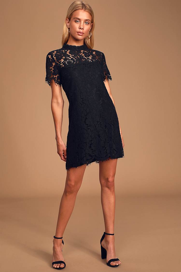 Rooted In Love Black Lace Shift Dress Rooted In Love Black Lace Shift Dress
