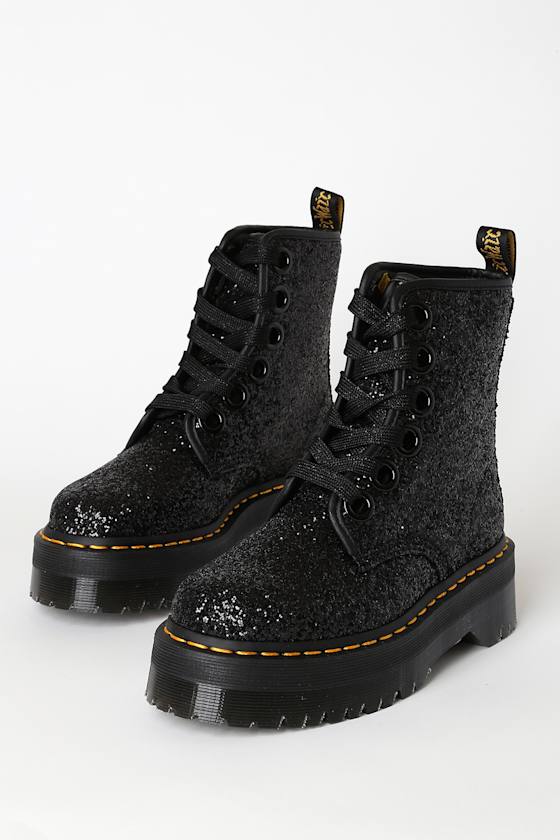 Dr. Martens Molly Glitter Black Glitter Boots Platform Boots Lulus