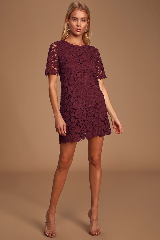 Cute Burgundy Dress - Short Sleeve Dress - Mini Dress - Lulus