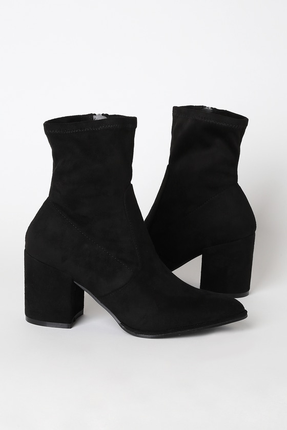 Cute Black Boots - Suede Boots - Sock 