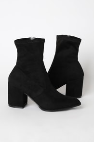 Viviyana Black Suede Pointed-Toe Sock Boots