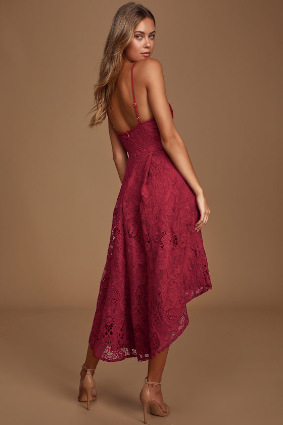 So Adored Burgundy Crochet Lace Sleeveless High-Low Dress 5