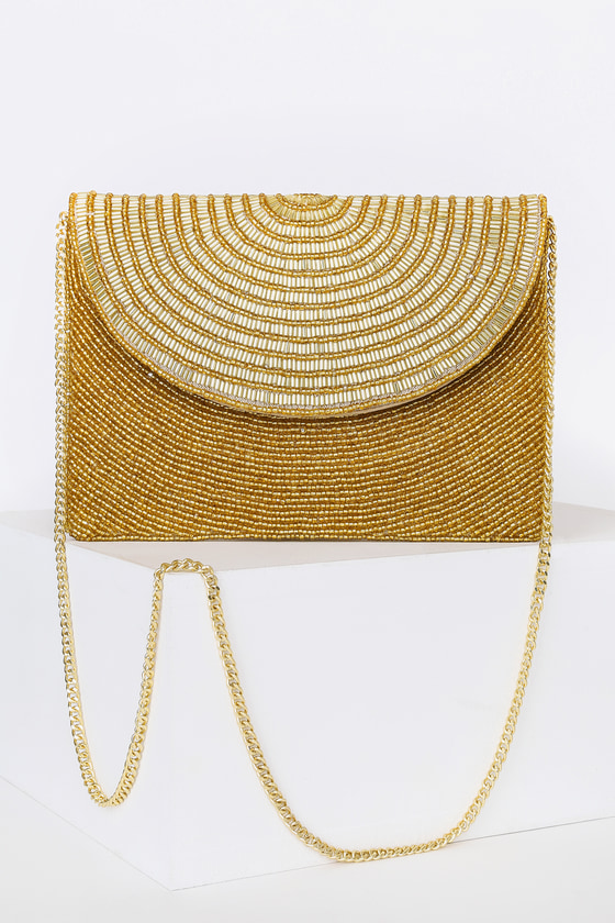 gold beaded clutch