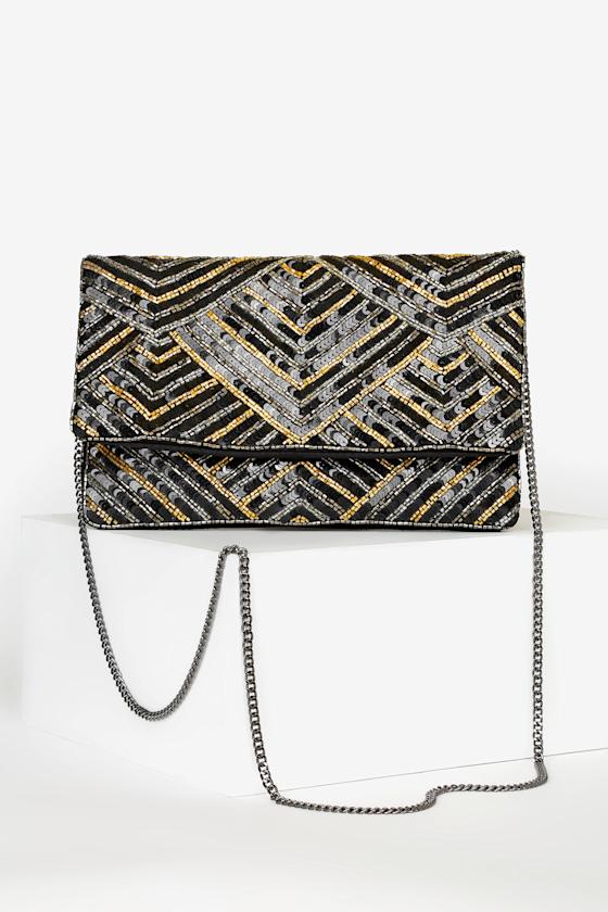 Staying Out Later Black Multi Beaded Sequin Clutch 1