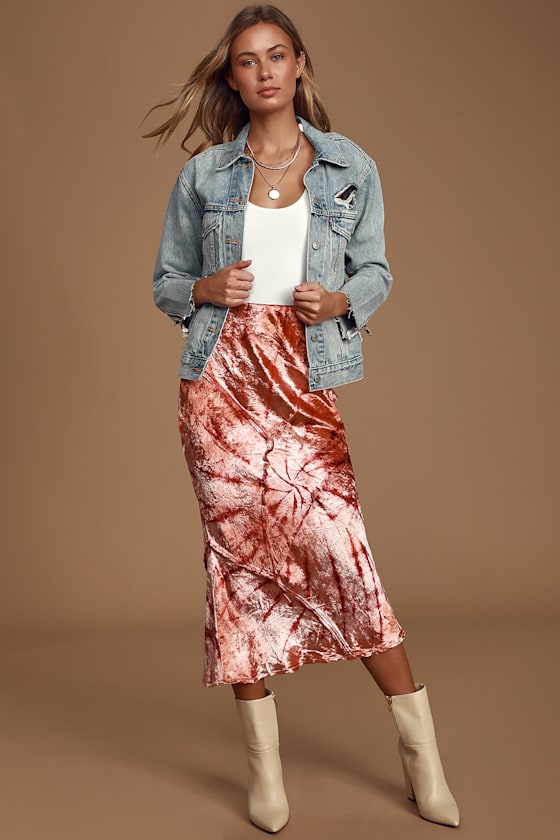Serious Swagger Pink Tie-Dye Velvet Midi Skirt 1