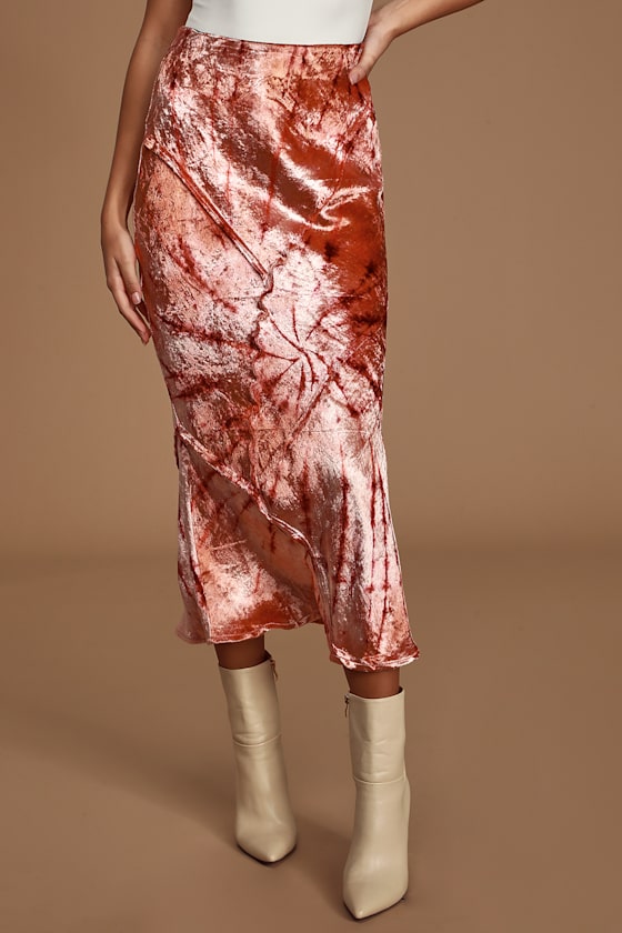 Serious Swagger Pink Tie-Dye Velvet Midi Skirt 2