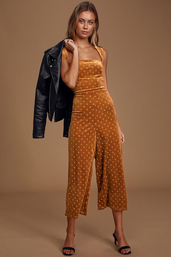 Dreamy Delight Rust Orange Velvet Sleeveless Culotte Jumpsuit 1