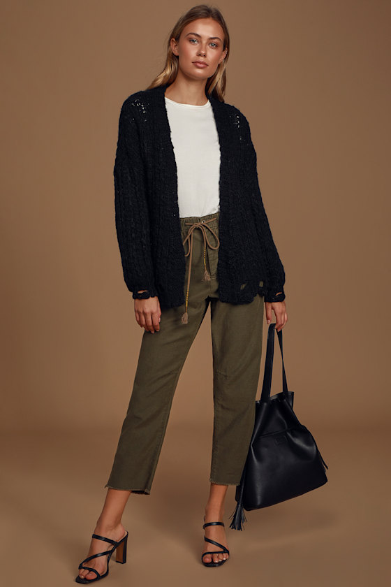 Spice of Life Black Distressed Chunky Knit Cardigan Sweater 2