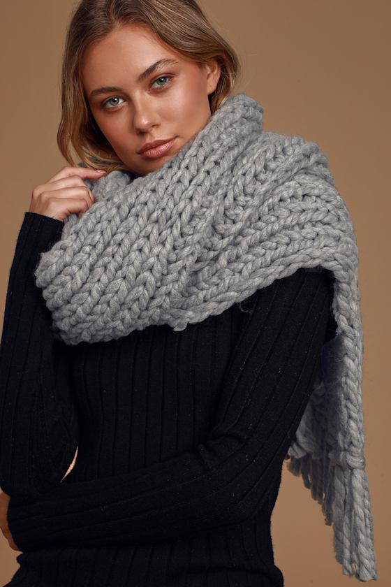 Beyond Cozy Grey Knit Scarf 4