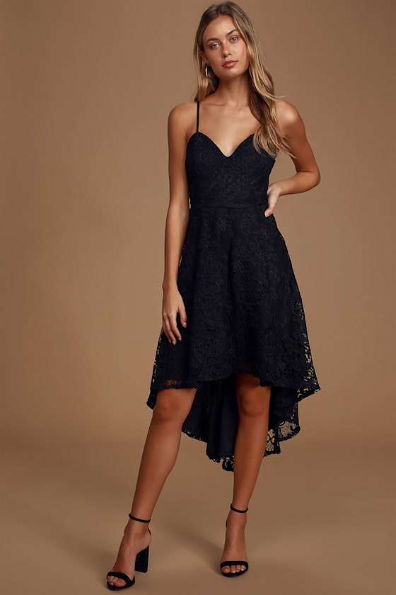 So Adored Black Crochet Lace Sleeveless High-Low Dress 1