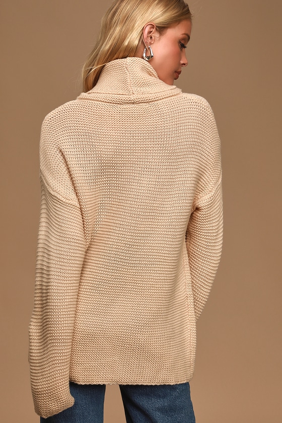 Cream Sweater Turtleneck Sweater Boxy Sweater Knit Sweater