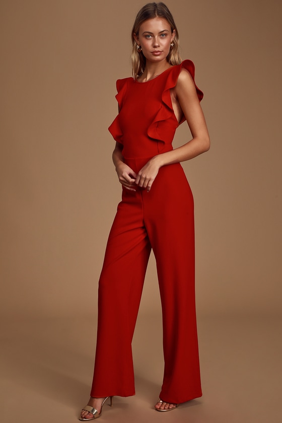 ruffle jumpsuit with wide leg