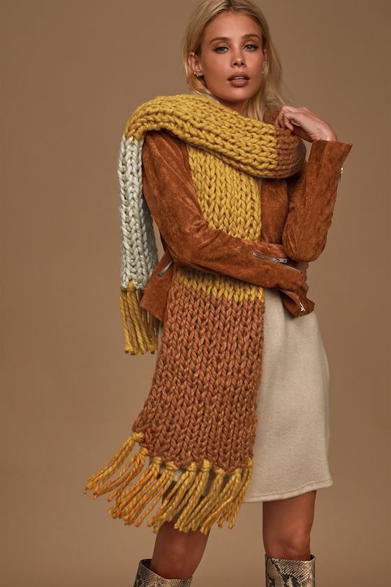 Snuggle Up Mustard Yellow Multi Colorblock Scarf 5