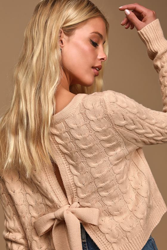 Cute Blush Sweater Cable Knit Sweater TieBack Sweater Lulus