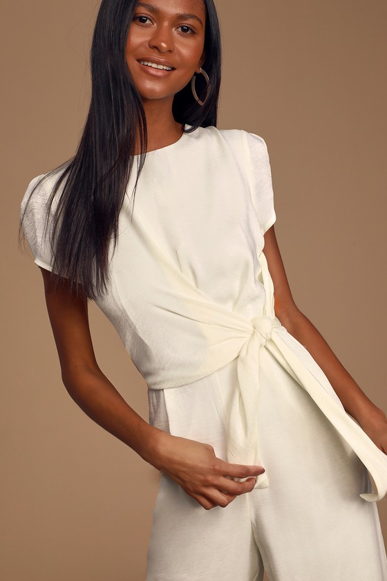 ivory satin jumpsuit