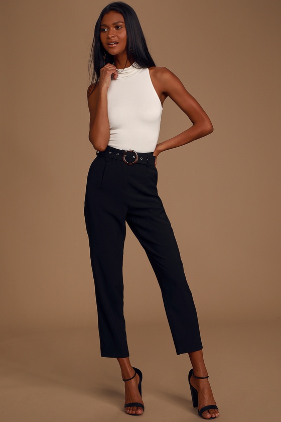 Black Belted Trousers  Black Tapered Trousers  Office Chic  Lulus