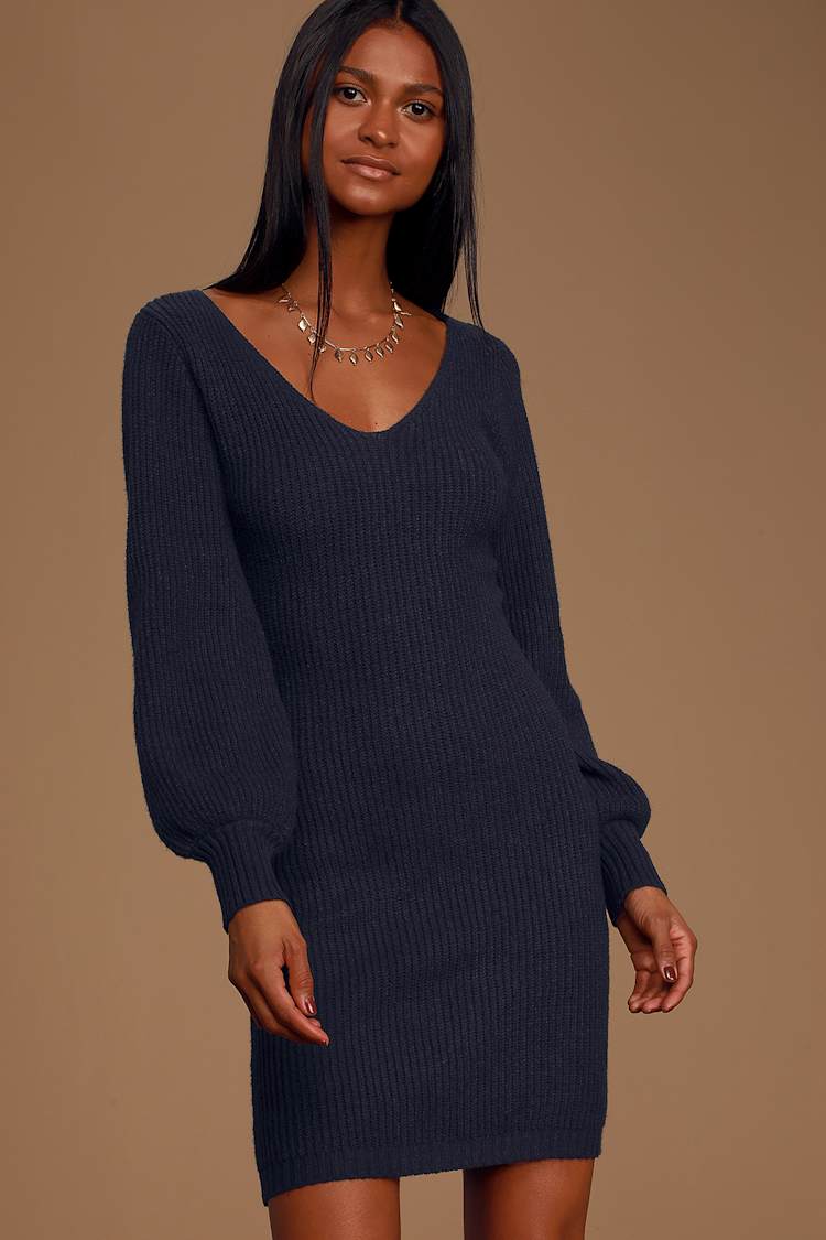 blue balloon sleeve dress Balloon-Sleeve Blue Formal Gown: Ladivine CD0101 Navy / 8 main image 1