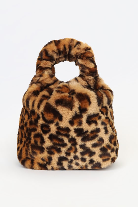 Chic Faux-Fur Handbag - Leopard Print Purse - Mini Handbag