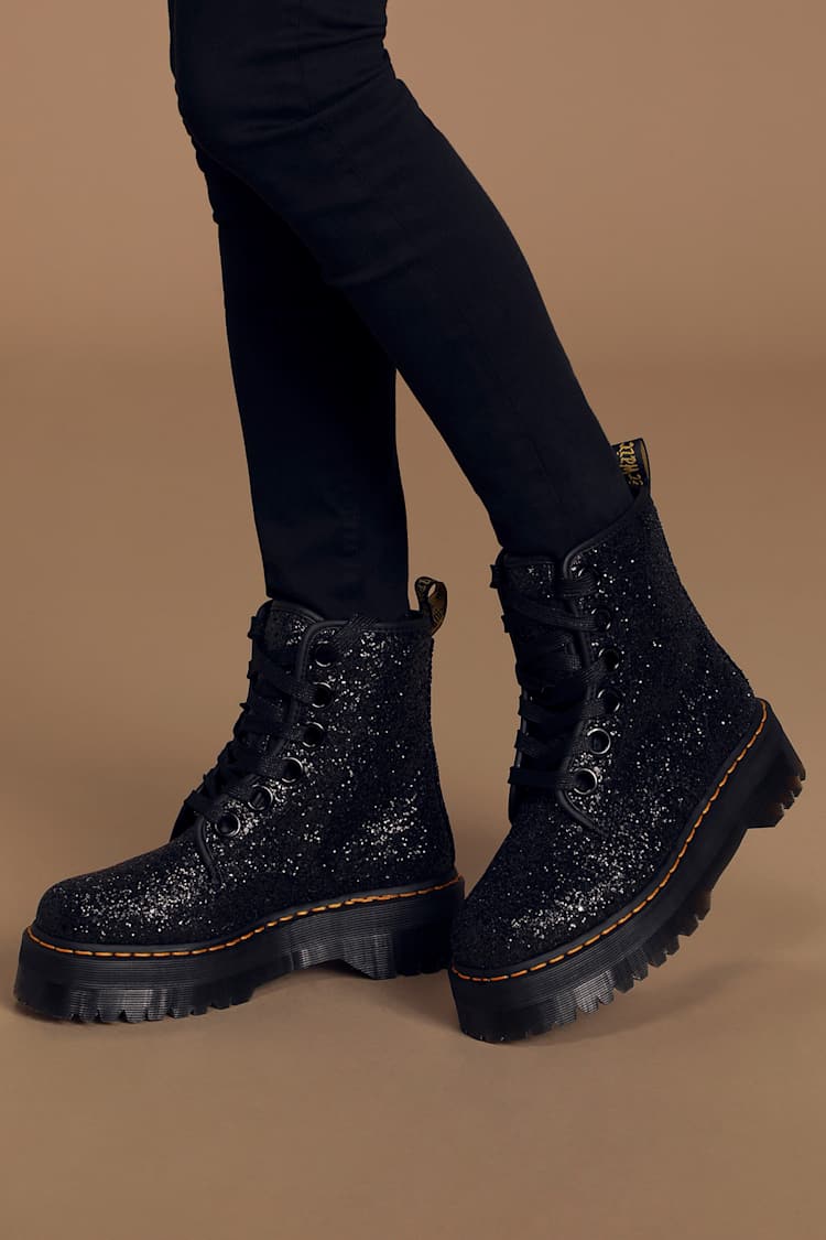 Dr. Martens Molly Glitter - Black Glitter Boots - Platform Boots 