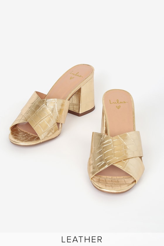 gold open toe mules