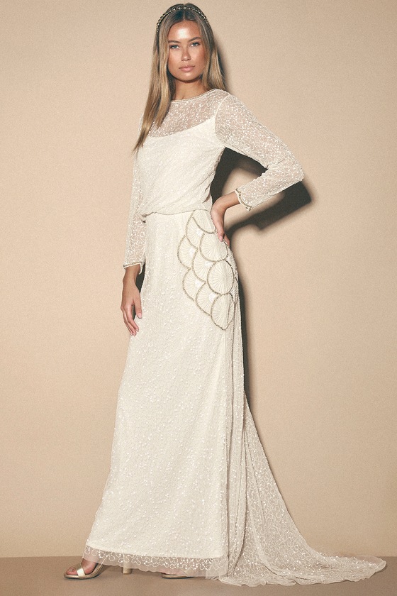 long sleeve beaded maxi dress