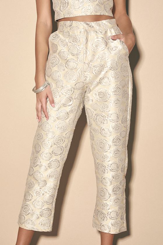 Polyester Jacquard Floral Pants
