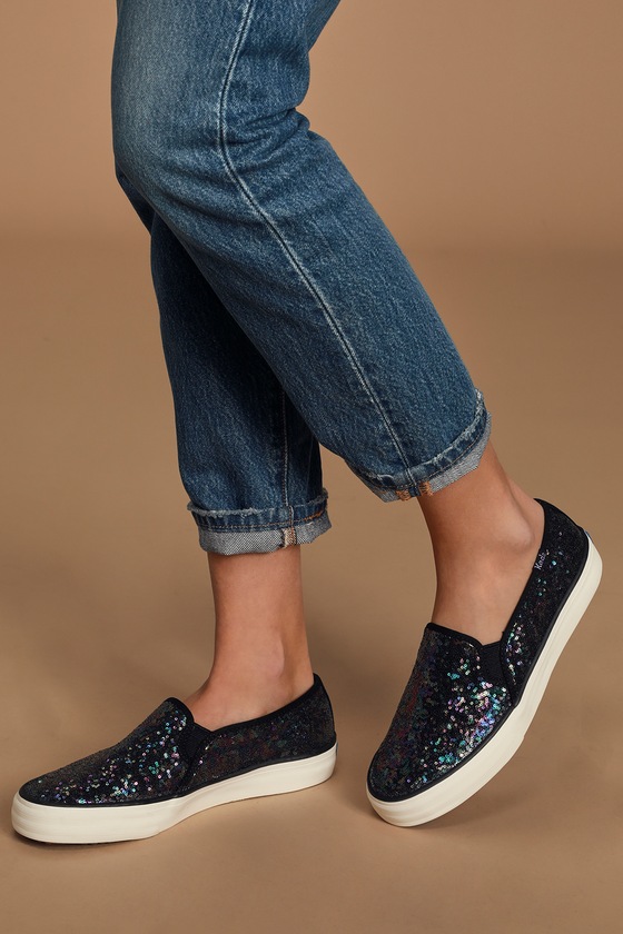 black sequin slip on sneakers