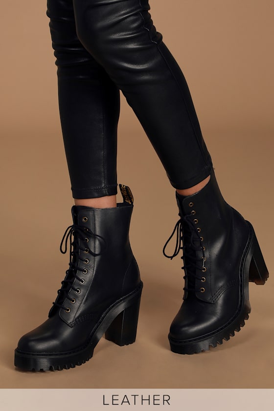 Kendra Black Leather Lace-Up Platform Boots 5