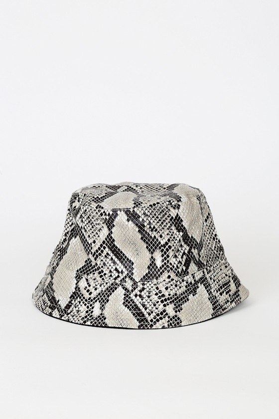 Hype Me Black Snake Print Vegan Leather Bucket Hat 2
