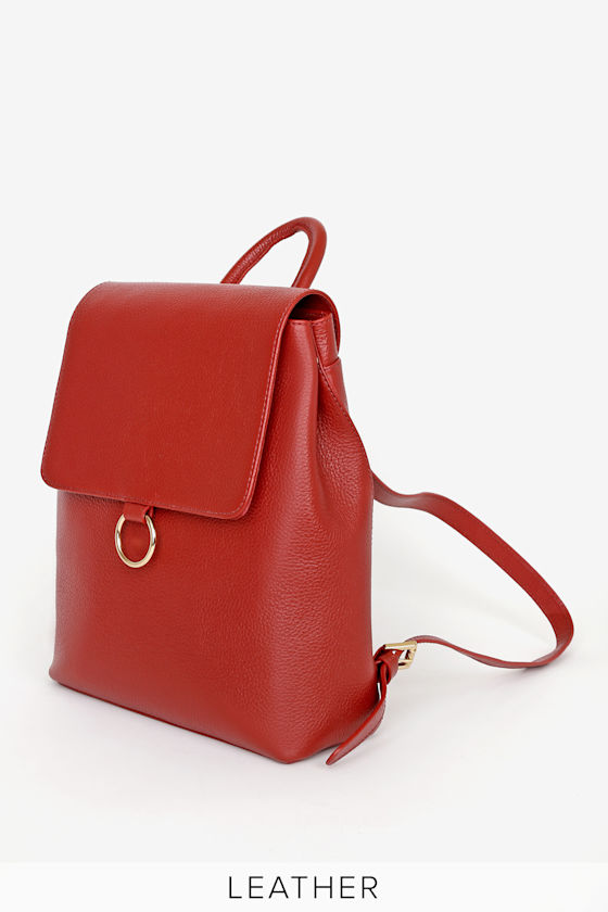 Chic Genuine Leather Backpack Red Pebbled Leather Backpack