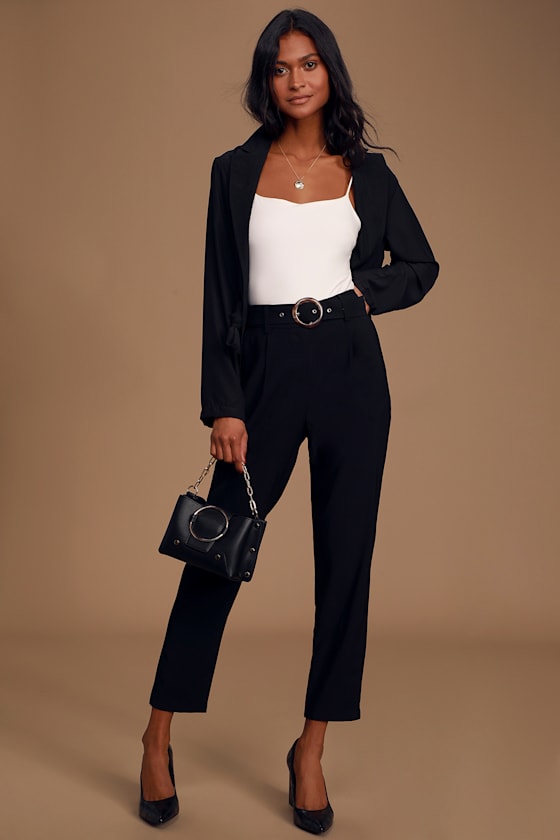 Find Your Stride Black Belted Tapered Trouser Pants 6