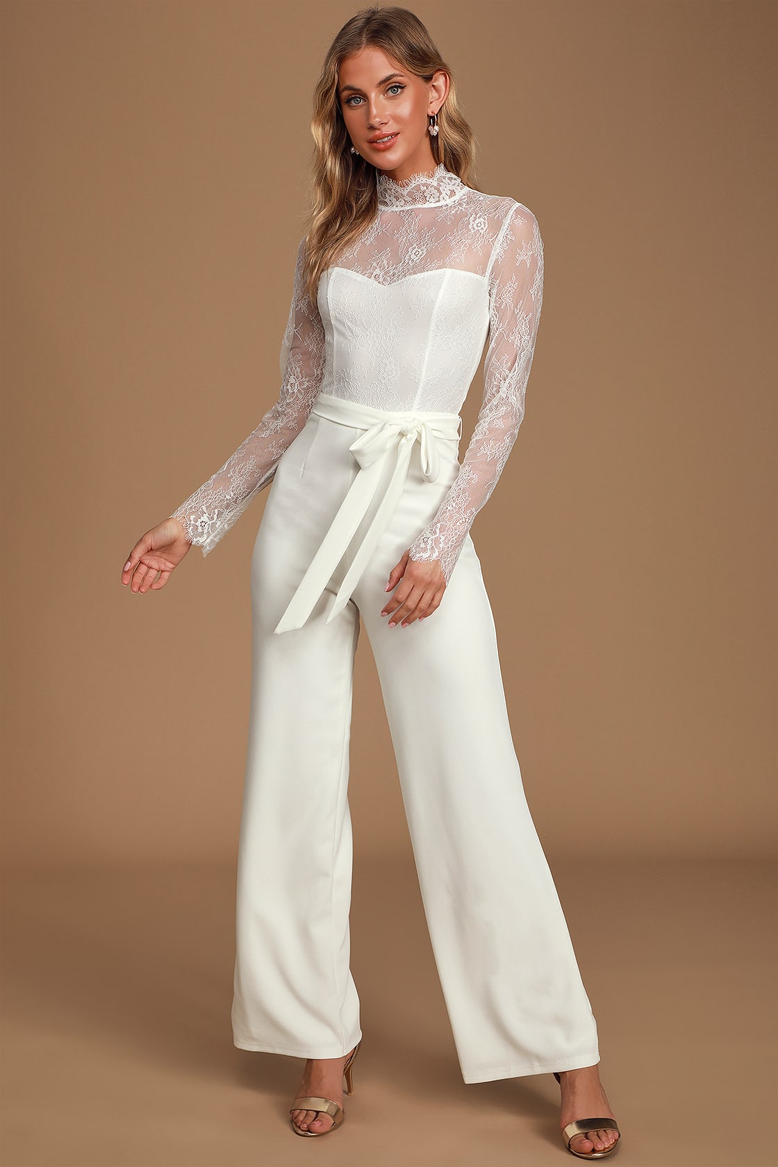 Chic White Jumpsuit - Long Sleeve Jumpsuit - Lace Jumpsuit - Lulus