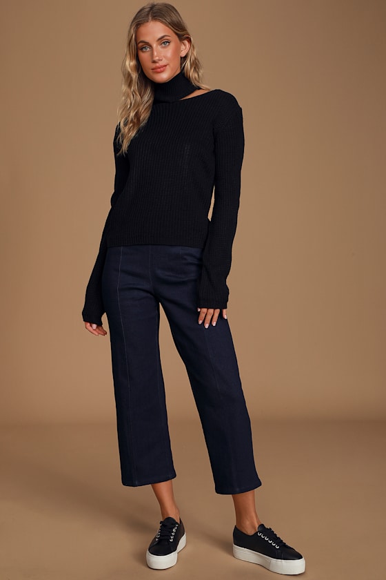 cutout shoulder turtleneck sweater