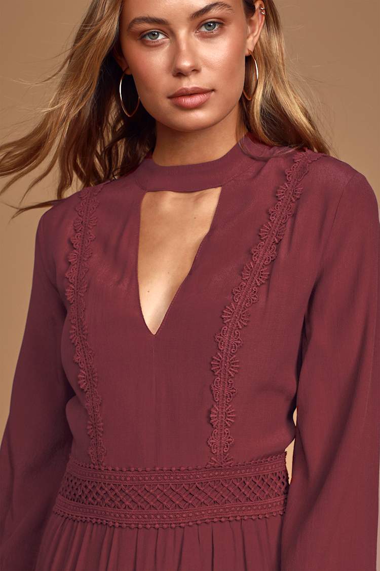 Fall For Me Burgundy Long Sleeve Cutout Skater Dress Fall For Me Burgundy Long Sleeve Cutout Skater Dress