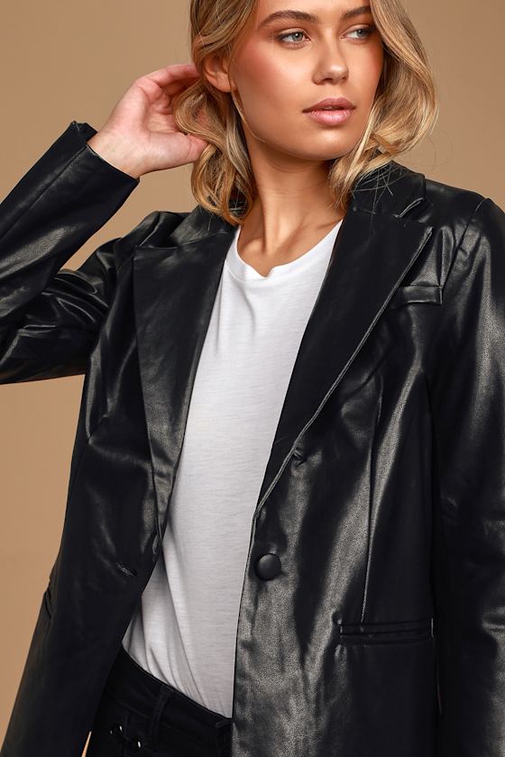 Making Power Moves Black Vegan Leather Blazer 3