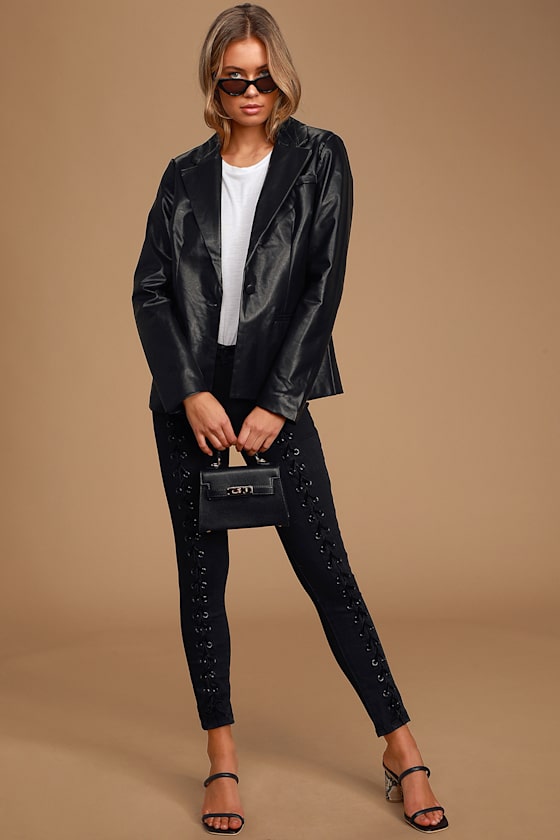 Making Power Moves Black Vegan Leather Blazer 1