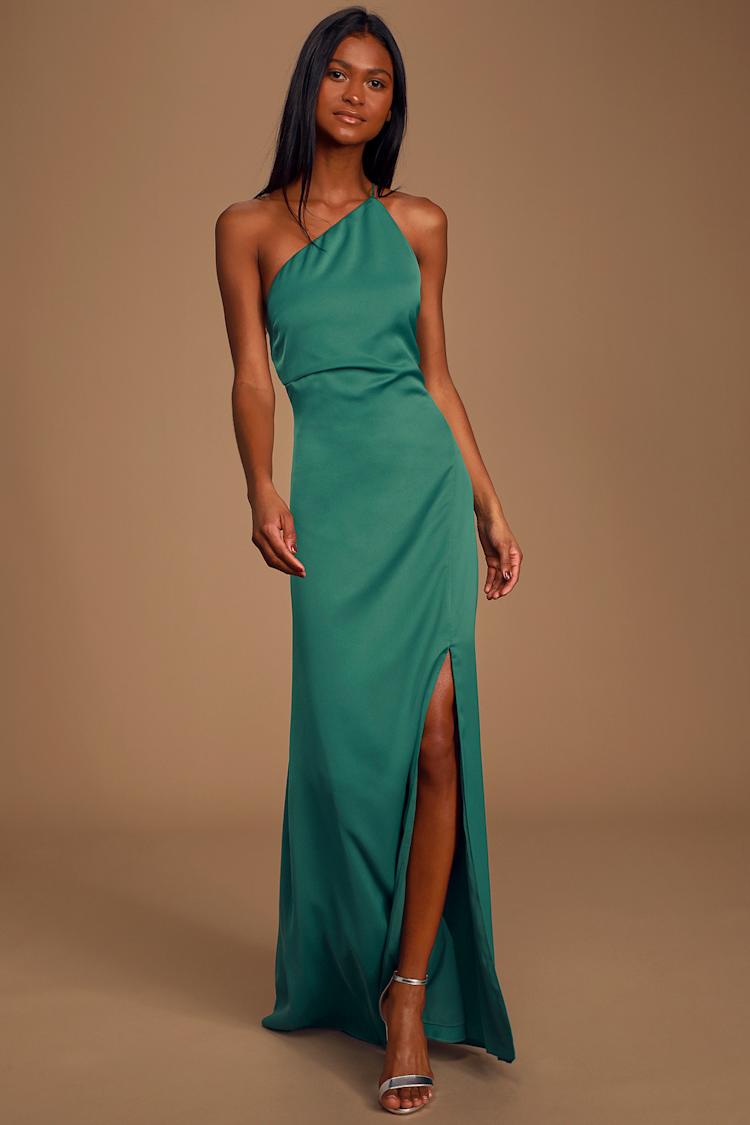 navy blue dress for baby girl Keepsake Captivating - Satin Maxi Dress - One-Shoulder Dress