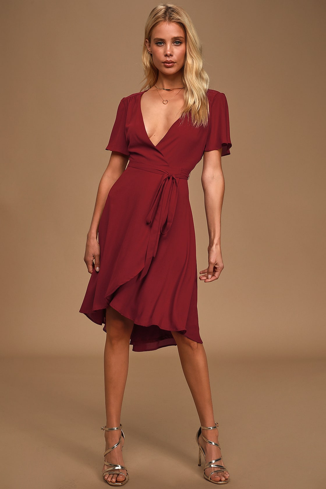 Rise to the Occasion Burgundy Midi Wrap Dress