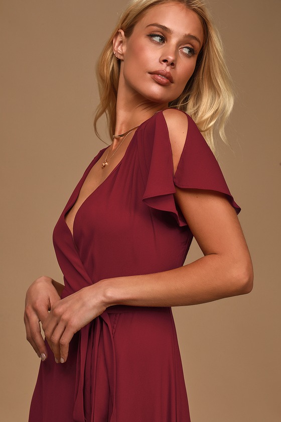 burgundy wrap midi dress Big sale - OFF 65%