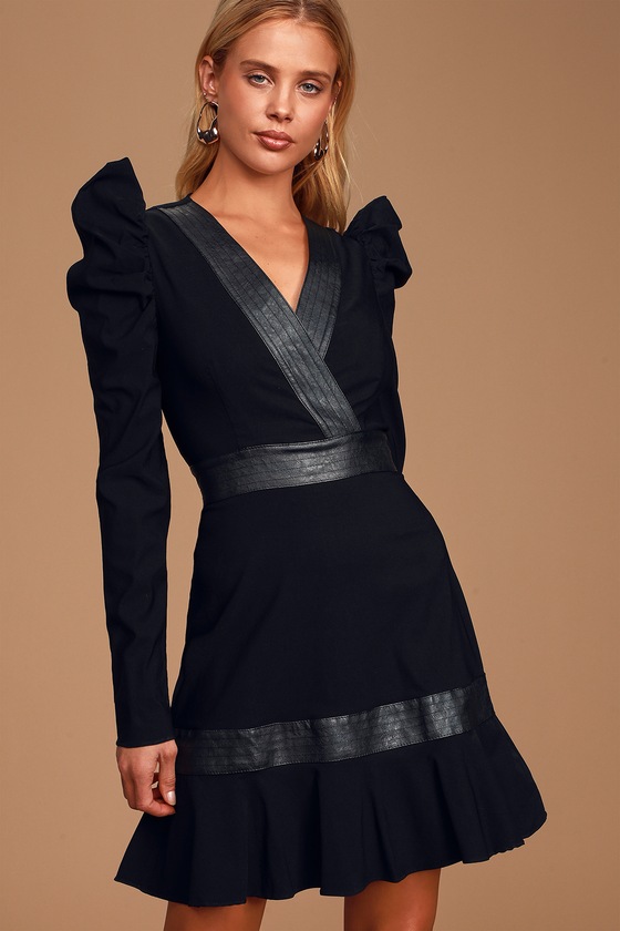 black ruffle dress long sleeve